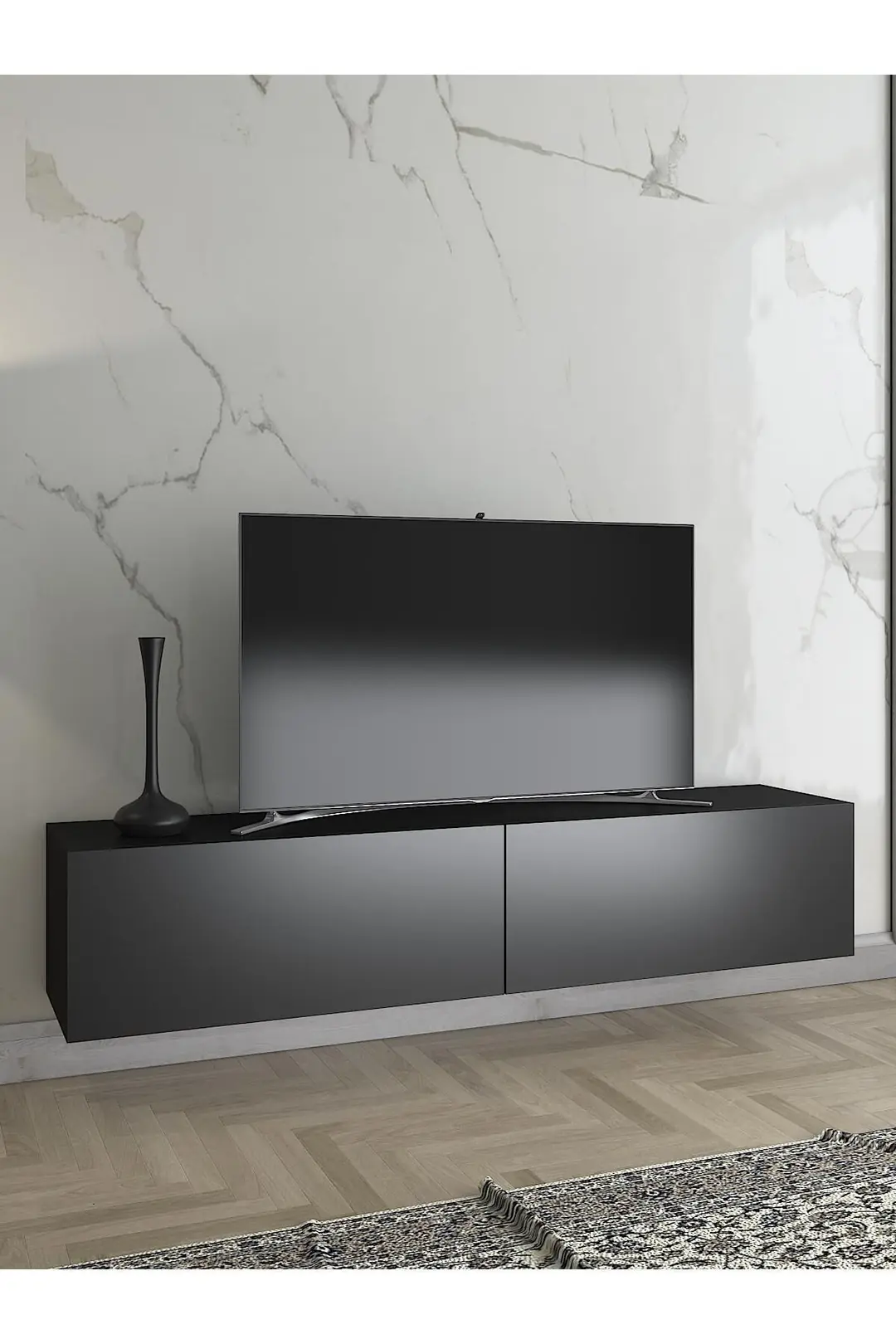 Toprak 150 Cm Duvara Monte Tv Ünitesi - Siyah / Siyah